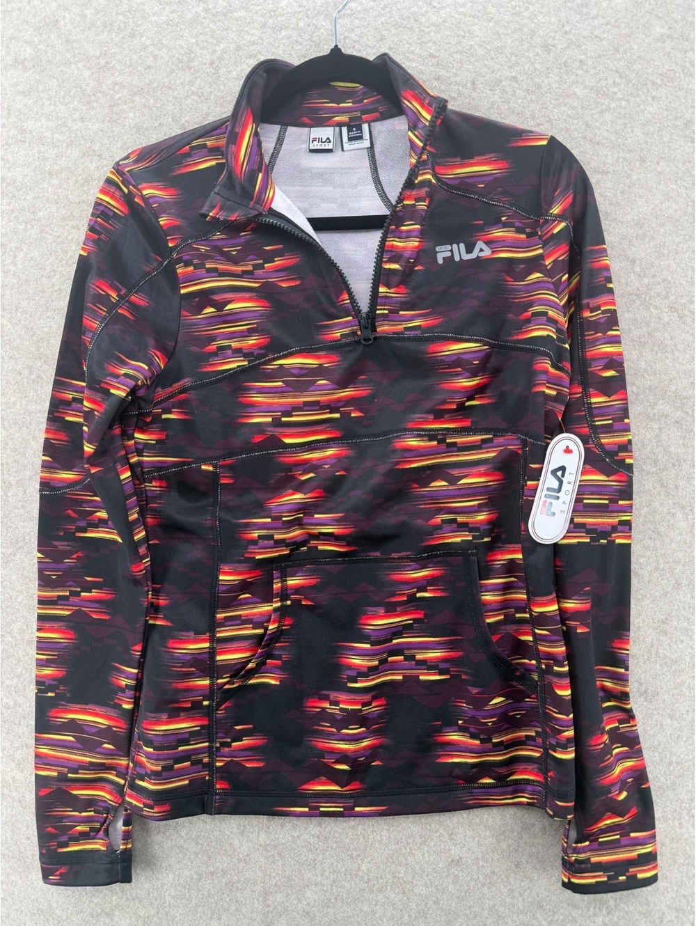 Fila Sport Quarter Zip Pullover Athletic Jacket Geometric Print NWT Womens Small